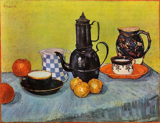 Still Life: Blue Enamel Coffeepot, Earthenware And Fruit by Vincent van Gogh