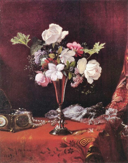 Mixed Flowers With A Box And Pearls by Martin Johnson Heade