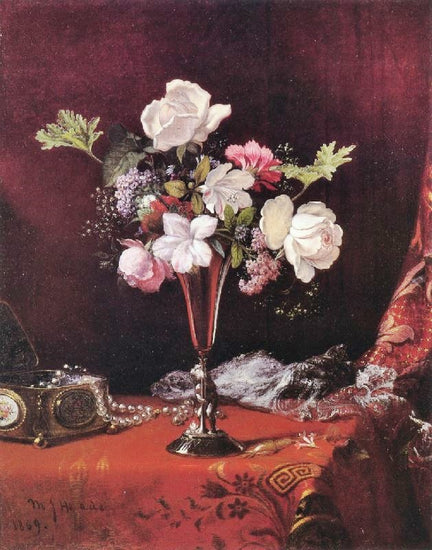 Mixed Flowers With A Box And Pearls by Martin Johnson Heade