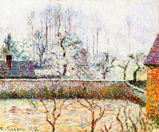 Landscape With Houses And Wall, Frost And Fog, Eragny by Camille Pissarro