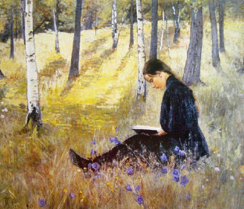 Girl Reading In A Landscape by Ada Thilén