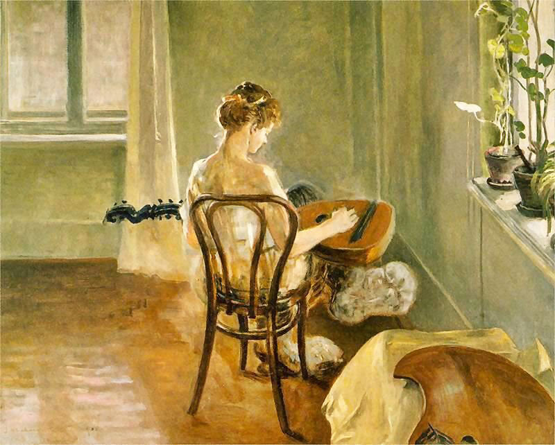 The Interior Of The Chimera Playing The Guitar by Jacek Malczewski