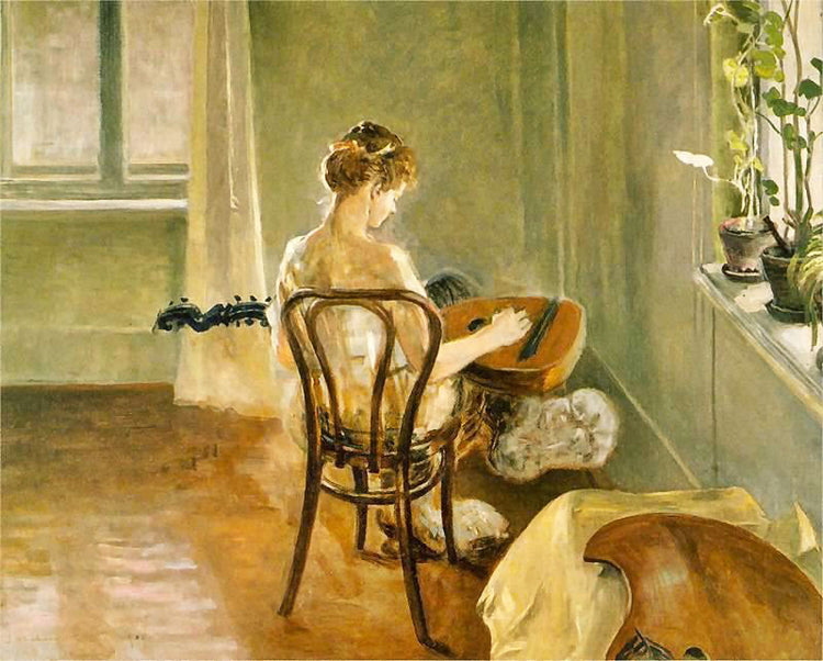 The Interior Of The Chimera Playing The Guitar by Jacek Malczewski