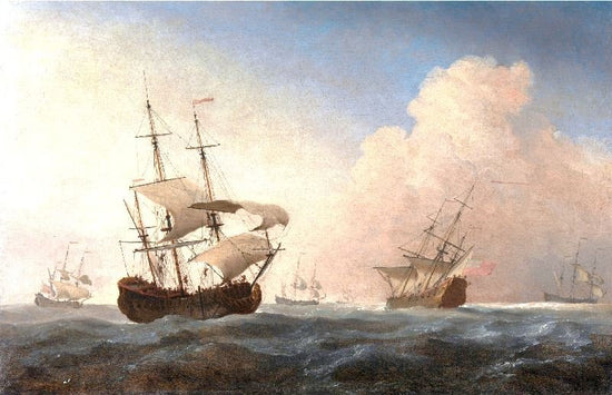 English Warships Heeling In The Breeze Offshore by Willem van de Velde
