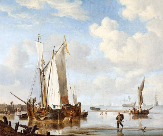 A Wijdschip And A Kaag In An Inlet Close To A Sea-Wall by Willem van de Velde