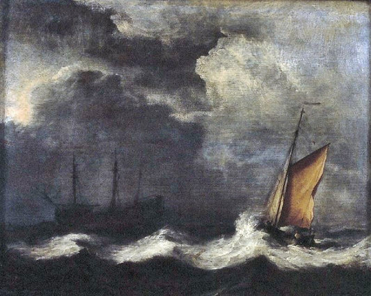 Ships In A Strong Wind And Under A Dark Sky by Willem van de Velde