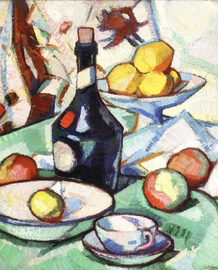 Still Life With Benedictine Bottle And Fruit by Samuel John Peploe