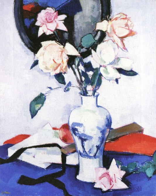 Pink Roses In A Japanese Vase by Samuel John Peploe
