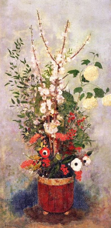 Vase Of Flowers With Branches Of A Flowering Apple Tree by Odilon Redon