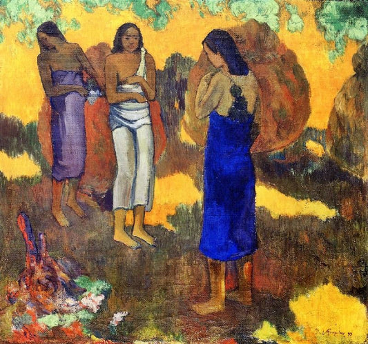 Three Tahitian Women Against A Yellow Background by Paul Gauguin