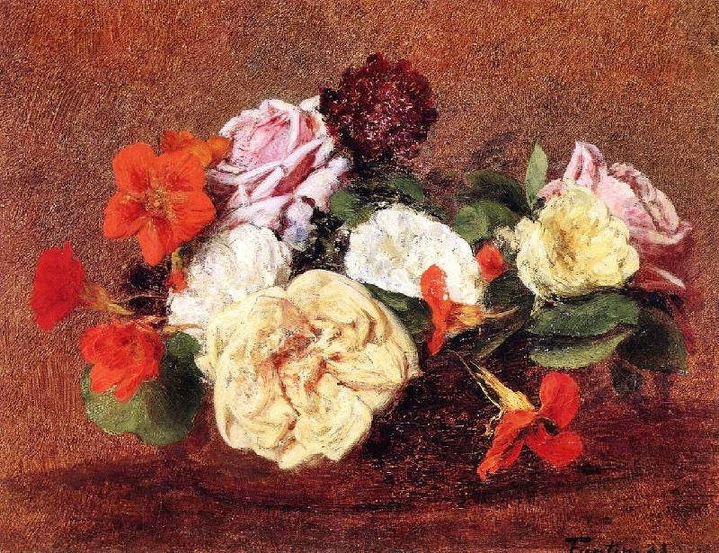 Bouquet Of Roses And Nasturtiums by Henri Fantin-Latour
