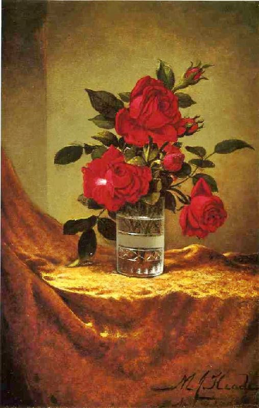 A Glass Of Roses On Gold Cloth by Martin Johnson Heade