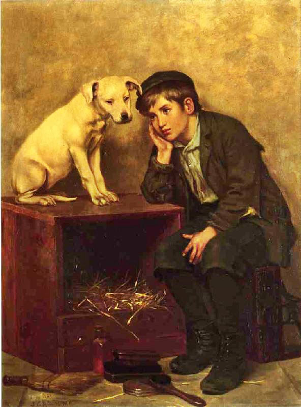 Shoeshine Boy With His Dog by John George Brown