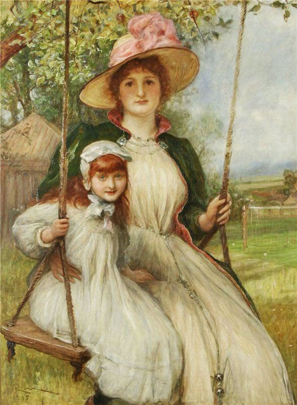 Mother And Daughter On A Swing by Robert Walker Macbeth R.A. R.W.S.