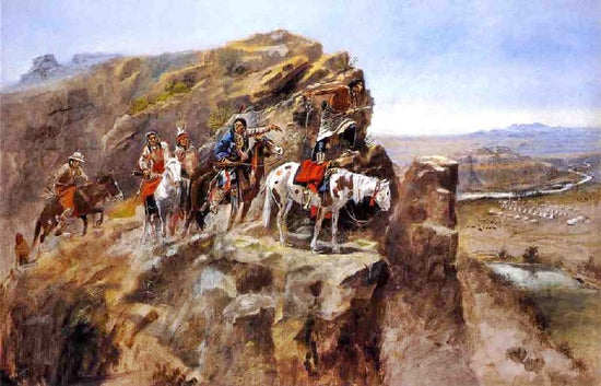 Indians On A Bluff Surveying General Miles’ Troops by Charles Marion Russell