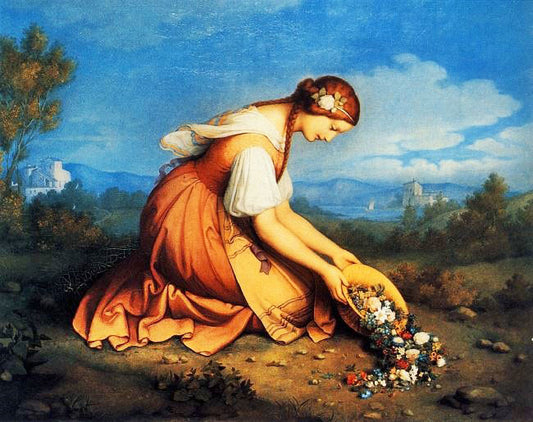 Girl On Here Knees Discharges A Flower Basket by Marie Ellenrieder