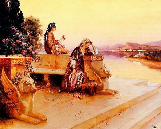 Elegant Arab Ladies On A Terrace At Sunset by Rudolf Ernst