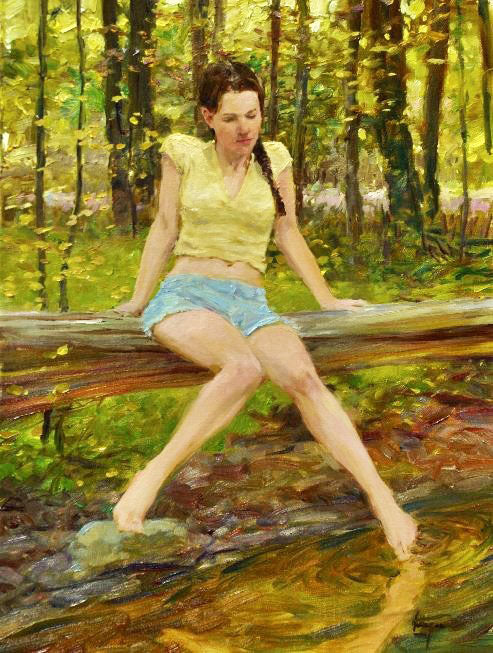 A Cool Spot by Master Oil Painter David Hettinger