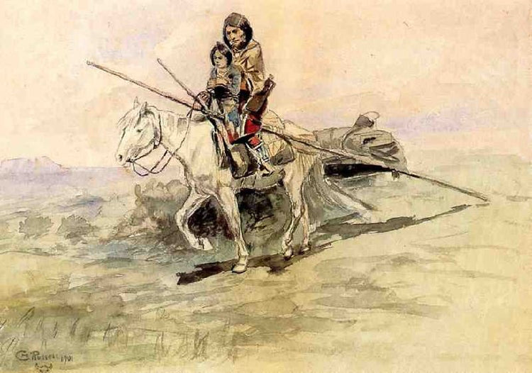 Indian On Horseback With A Child by Charles Marion Russell