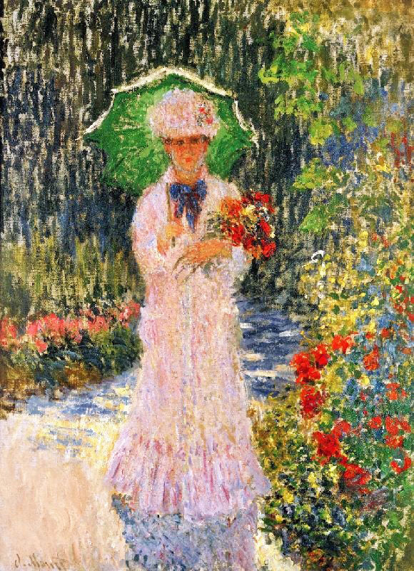 Camille With A Green Umbrella by Claude Oscar Monet