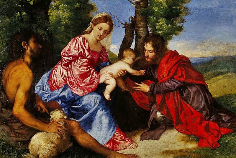 The Virgin And Child With Saint John The Baptist And An Unidentified Saint by Titian