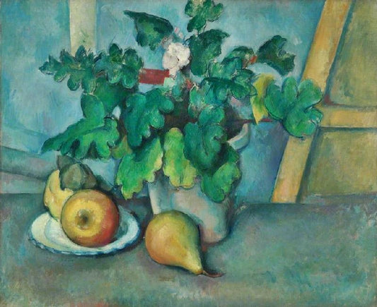 Pot Of Primroses And Fruit by Paul Cézanne