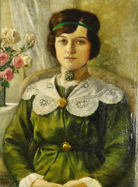 Portrait Of A Young Woman In A Green Dress by Paul-Gustave Fischer