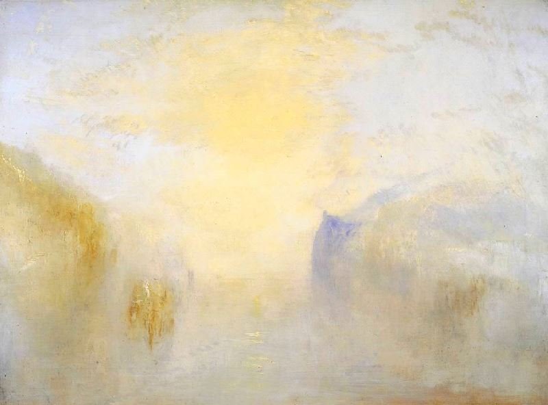 SUNRISE, WITH A BOAT BETWEEN HEADLANDS