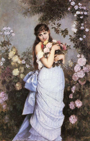 A Young Woman In A Rose Garden by Auguste Toulmouche