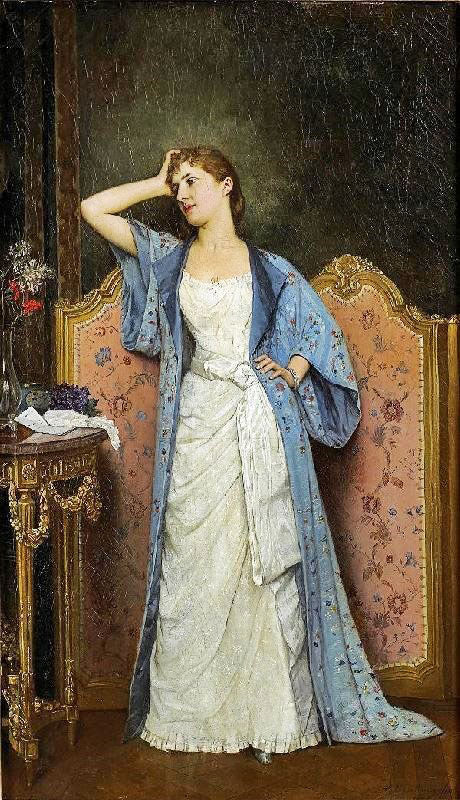 Young Woman By The Screen by Auguste Toulmouche