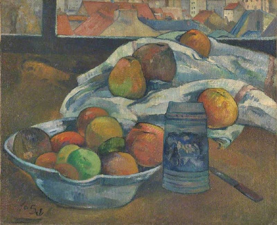 Bowl Of Fruit And Tankard Before A Window by Paul Gauguin