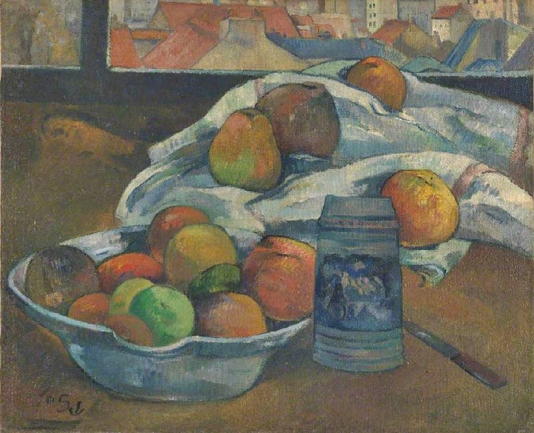 Bowl Of Fruit And Tankard Before A Window by Paul Gauguin