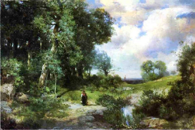 Young Girl In A Long Island Landscape by Thomas Moran