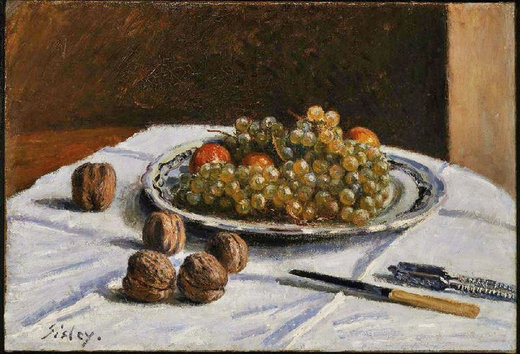 Grapes And Walnuts On A Table by Alfred Sisle