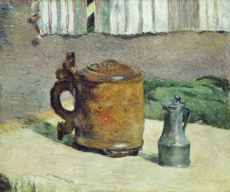 Wood Tankard And Metal Pitcher by Paul Gauguin