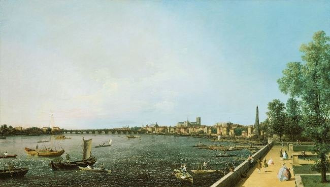 LONDON: THE THAMES FROM SOMERSET HOUSE TERRACE TOWARDS WESTMINSTER