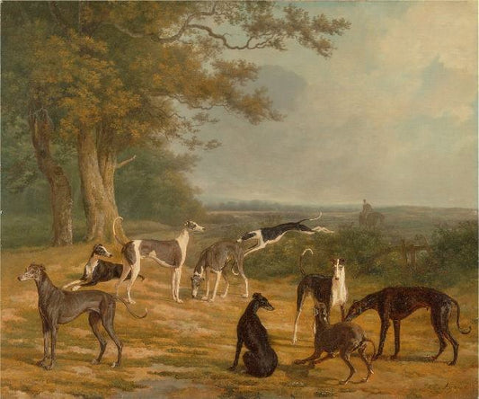 Nine Greyhounds In A Landscape by Jacques-Laurent Agasse