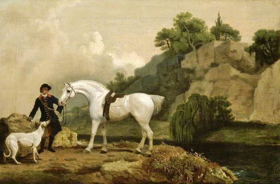 A Grey Hunter With A Groom And A Greyhound At Cheswell Crags by George Stubbs