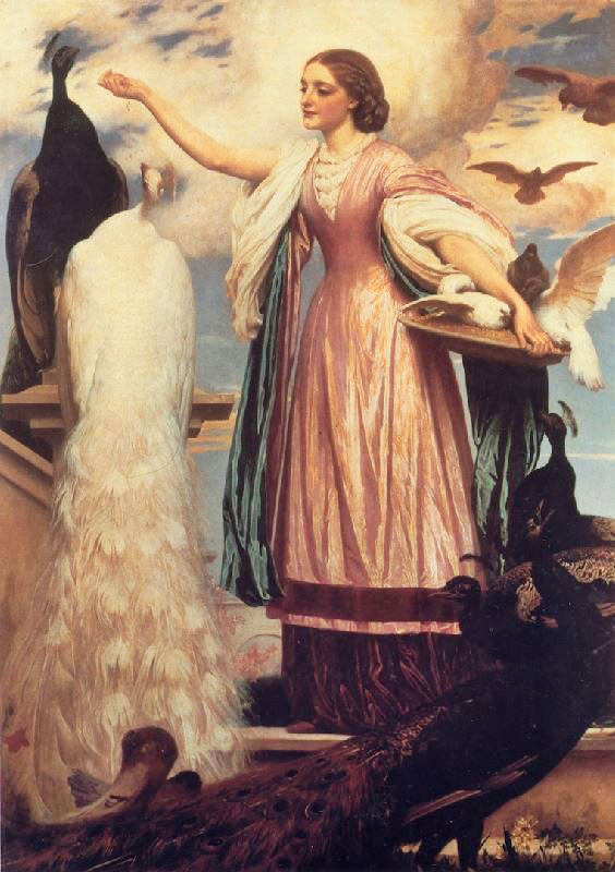 A Girl Feeding Peacocks by Sir Frederic Lord Leighton