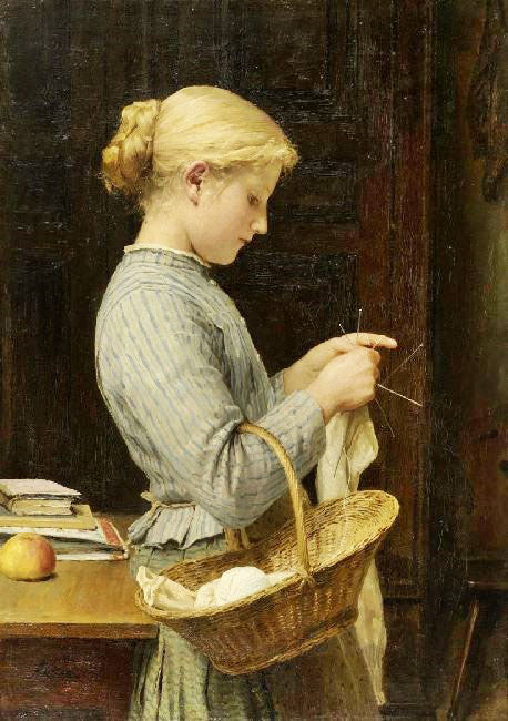 Girl Knitting by Albert Anker