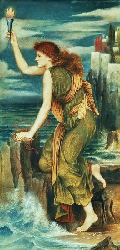 Hero Holding The Beacon For Leander by Evelyn de Morgan