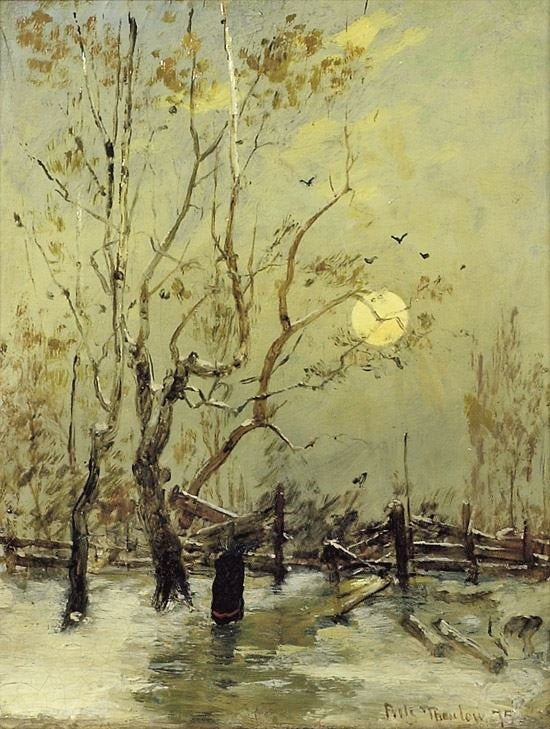 Woman With A Fagot In Winter Landscape by Fritz Thaulow