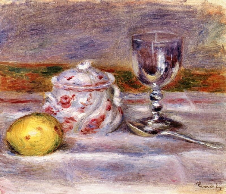 Sugar Bowl, Glass And Lemon by Pierre Auguste Renoir