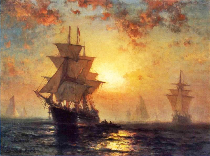 Ships At Night by Edward Moran