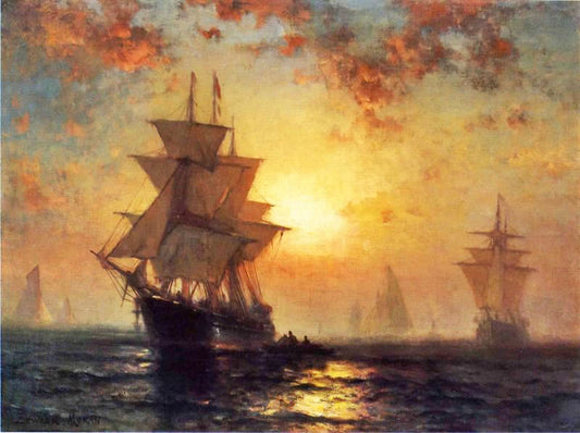 Ships At Night by Edward Moran