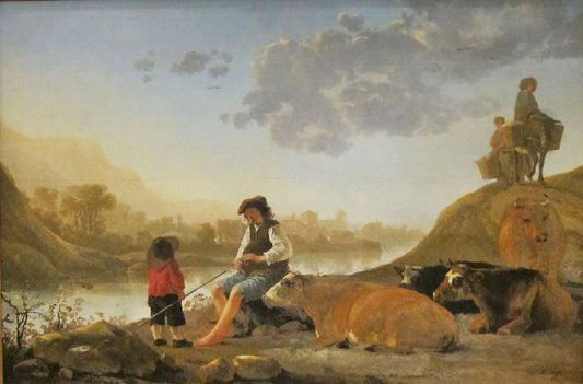 River Landscape With Bagpipe Player by Aelbert Cuyp