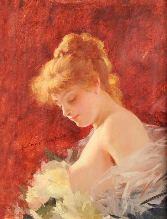 Portrait Of A Partially Draped Young Girl by Gustave Jean Jacquet