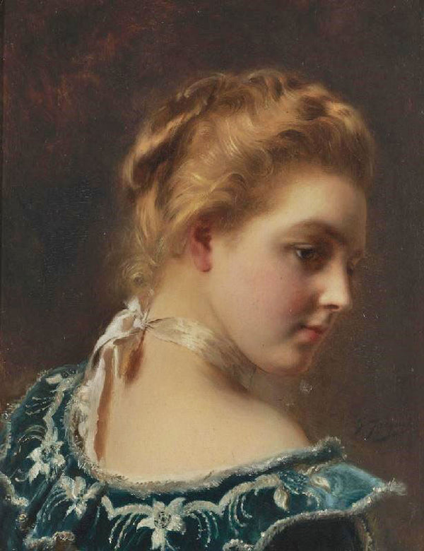 Young Beauty In A Green Dress by Gustave Jean Jacquet