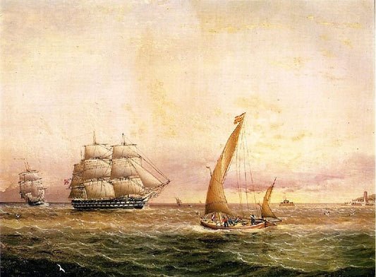 Two American Naval Vessels Entering Harbor by James E. Buttersworth