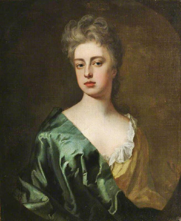 Portrait Of An Unknown Lady Wearing A Pale Green Dress With Dark Green Wrap by Godfrey Kneller BT.